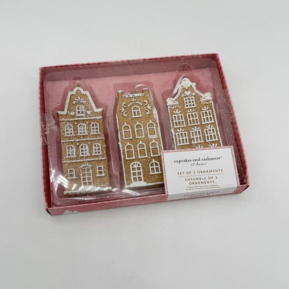 Cupcakes & Cashmere Set of 3 Gingerbread House Christmas Ornaments NEW - Picture 4 of 5